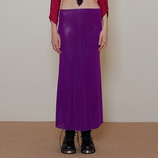 BLACKDOG BKK - dnd22029 - Mirror ball skirt-กระโปรงยาวผ้ายืดรีดคริสตัลทั้งตัว