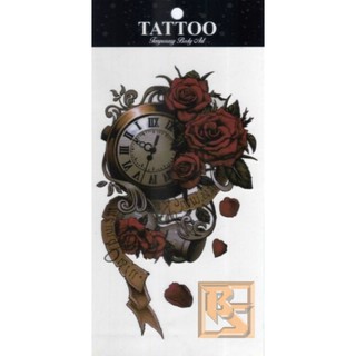 Tattoo Fashion แท็ททู สติกเกอร์ ลาย กุหลาบ Rose นาฬิกา Clock