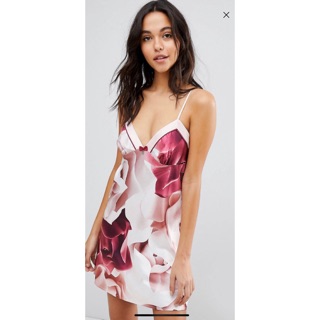 B By Ted Baker Porcelain Rose Chemise ชุดนอนสายเดียวลายกุหลาบ UK8 UK10