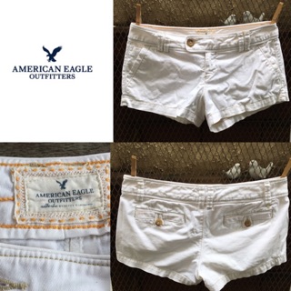 2sis1bro แบรนด์แท้ American Eagle Outfitters กางเกงขาสั้น กระดุมป้าย สีขาว มือสอง พร้อมส่ง sz 4