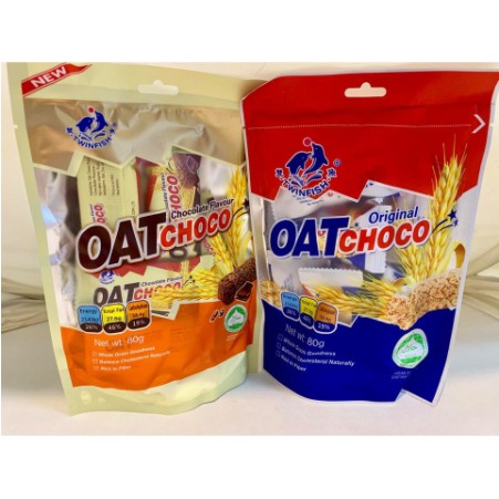 ภาพหน้าปกสินค้า(แบ่งขาย)ข้าวโอ๊ตอัดแท่ง Oat Choco 1 ห่อ 80 กรัม ( 1 มี ประมาณ 7-9 แท่ง) Twinfish Oat Choco