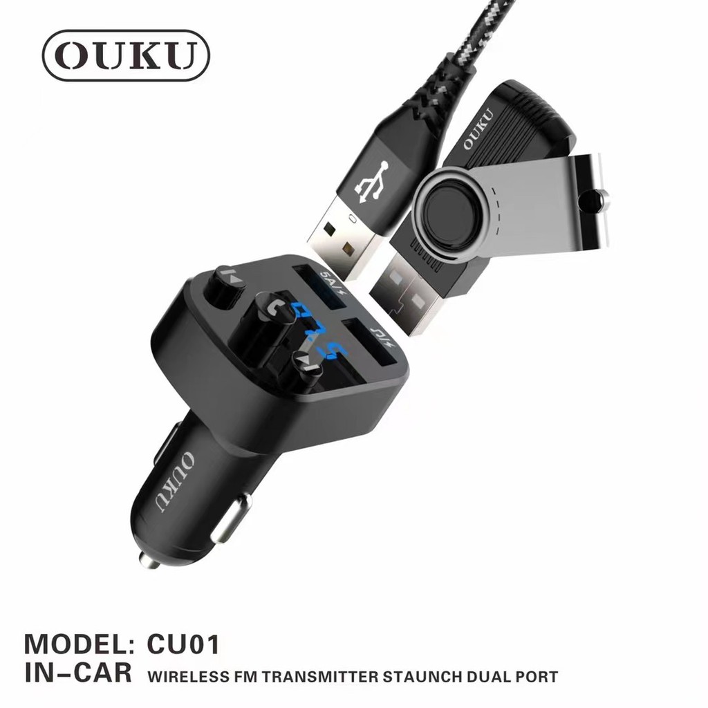 ouku-cu01-ที่ชาร์จแบตในรถ-ชาร์จเร็ว-5a-เสียบแฟลชไดร์ฟได้-เสียบต่อฟังเพลงได้-พร้อมไฟเเสดงผลแบบled-รับสาย-กดข้ามเพลงได้