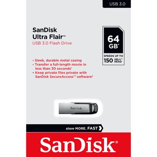 ภาพขนาดย่อของภาพหน้าปกสินค้าSanDisk Ultra Flair USB 3.0 64GB - Speed / 150MB (SDCZ73-064G-G46) จากร้าน sandisk_thailand_officialshop บน Shopee ภาพที่ 1