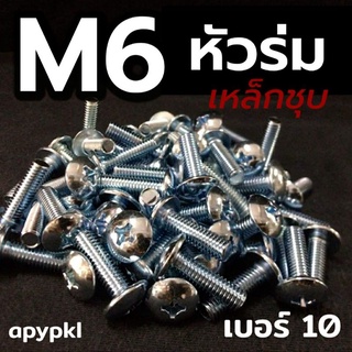 M6 สกรูหัวร่มสี่แฉกเหล็กชุบ ❌ ขั้นต่ำ 50 บาท/ไม่รวมค่าส่ง ❌