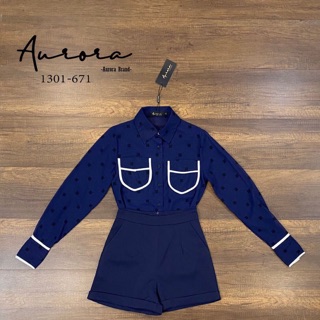 Setเสื้อคอปกทรงเชิ้ตสีเรียบหรูดีมีระดับ เนื้อผ้าซีทรู Tag : Aurora Brand