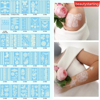 Beautystarting ใหม่ล่าสุด สติกเกอร์รอยสักชั่วคราว ลายหมึกเฮนน่า ลูกไม้ สีขาว Q2Z5