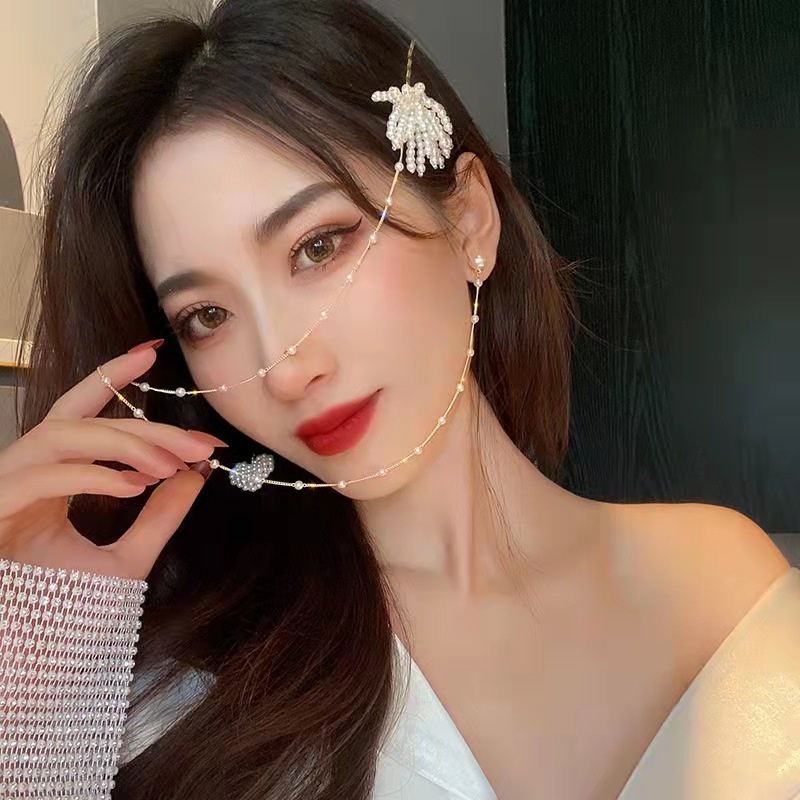 ใหม่-ต่างหูโซ่ยาว-ประดับมุก-รูปหัวใจ-ไม่สมมาตร-เครื่องประดับ-สไตล์เกาหลี-สําหรับผู้หญิง