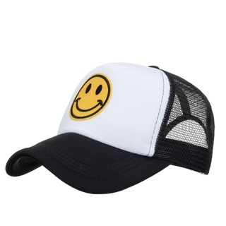 หมวกเบสบอล หมวกฟองน้ํา ตาข่าย ลายหน้ายิ้ม แฟชั่นฤดูร้อน สําหรับทุกเพศ