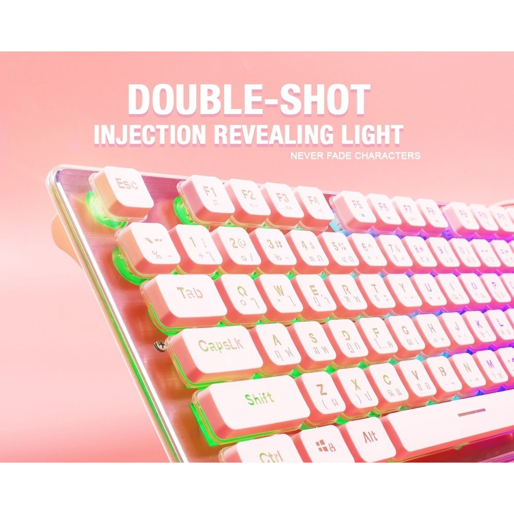 ภาพหน้าปกสินค้าNUBWO USB Gaming Keyboard (NK-32 FORTUNE) คีย์บอร์ดเกมมิ่งสีชมพู คีบอร์ดเกมมิ่ง ไฟรุ้ง7สี (คีบอร์ดภาษาไทย) ประกันศูนย์ 1