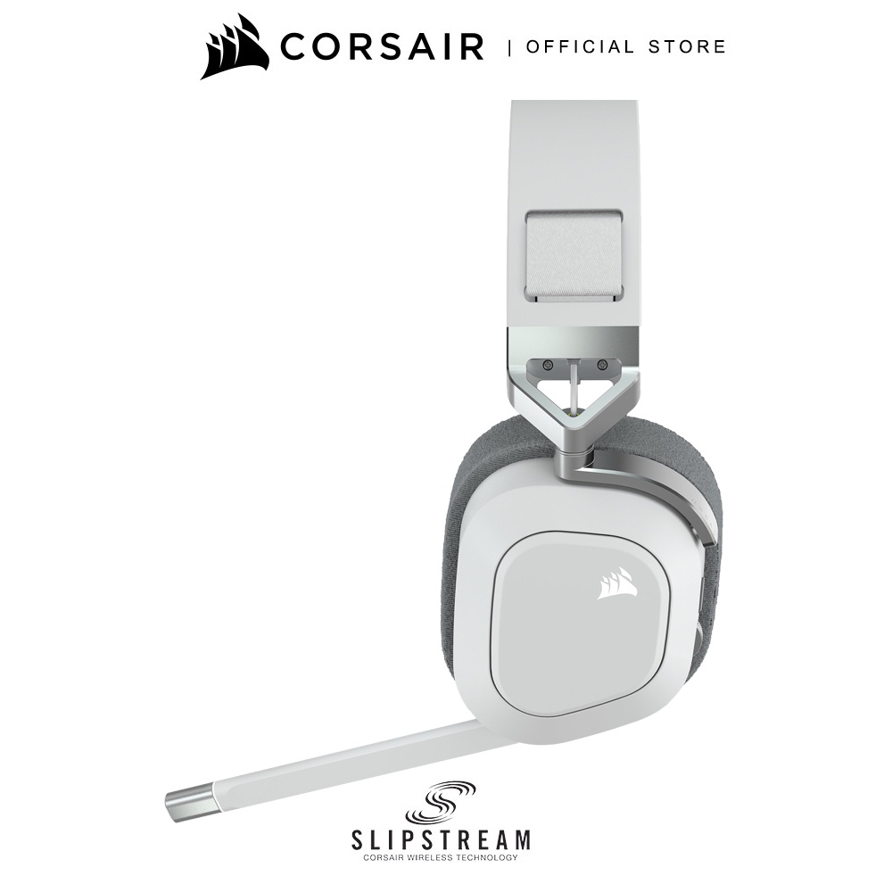 CORSAIR Headset HS80 RGB WIRELESS Premium Gaming Headset with Spatial Audio — White Shopee Thailand Corsair HS80 RGB WIRELESS Premium Gaming Headset with Dolby Atmos Audio (Low-Latency, Omni-Directional Microphone, 60ft Range, Up to 20 Hours Battery