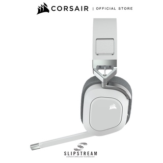 CORSAIR Headset HS80 RGB WIRELESS Premium Gaming Headset with Spatial Audio — White