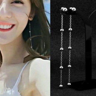 2pcs Stainless Steel Long Chain Bead Chain Earrings For Women