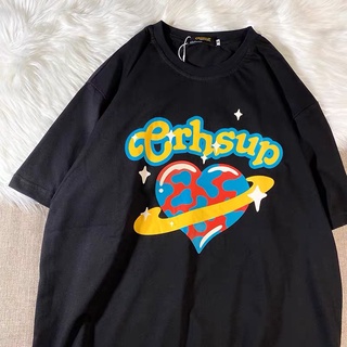 2022 แขนสั้นใหม่ใหม่เสื้อยืดแขนสั้นพิมพ์รูปหัวใจคู่ลำลองผู้หญิง