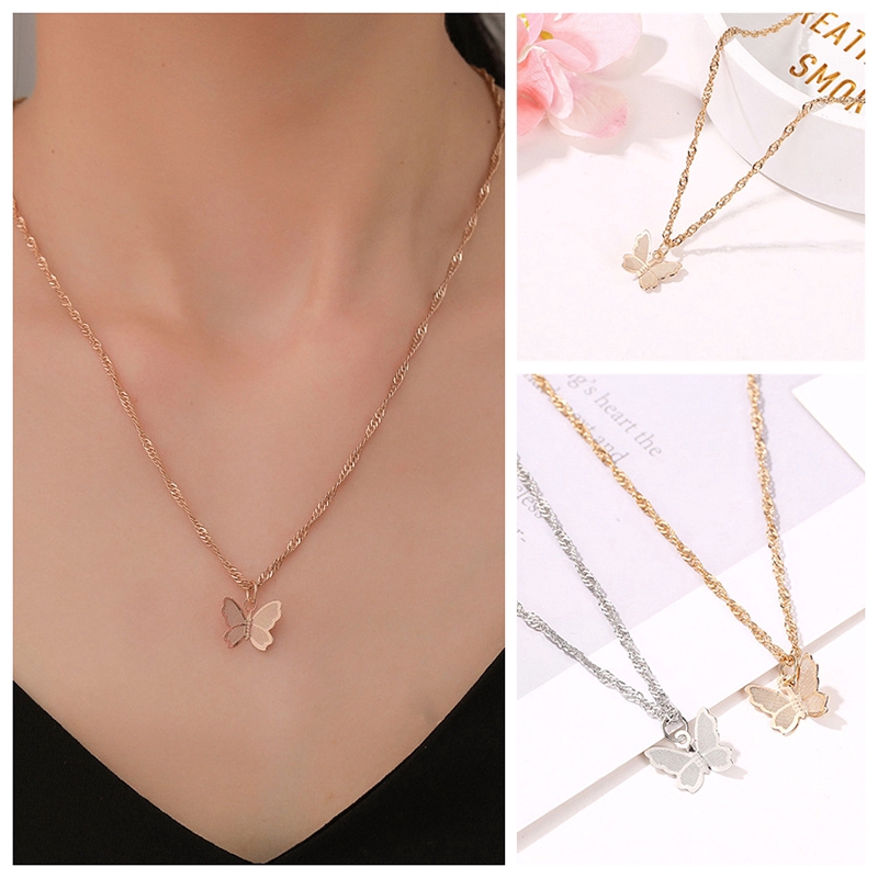 ภาพหน้าปกสินค้าKorean Delicate Butterfly Necklace Fashion Retro Collarbone Silver Gold Chain Personality Women Accessories Gifts
