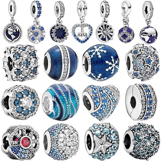 Pandora จี้ลูกปัดเงินแท้ 925 รูปหัวใจ สีฟ้าแวววาว เหมาะกับของขวัญวันเกิด สําหรับผู้หญิง p825