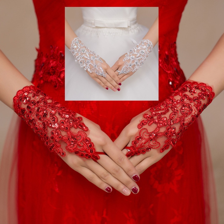 ถุงมือสั้น-ผ้าลูกไม้-สีขาว-สีแดง-สําหรับเจ้าสาว-งานแต่งงาน-hs432