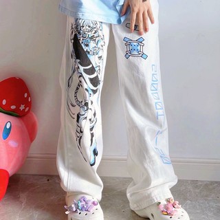 กางเกง หลวม กางเกงขายาว อนิเมะ น่ารัก สไตล์ญี่ปุ่น โอเวอร์ไซส์ เอวสูง กางเกงเท่ ๆ
