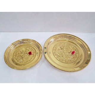 Brass Byfa ถาดโปร่งขอบมะยม  ถาดกลมลายกุหลาบ ขอบโปร่งซี่ 10นิ้วF1161 ขนาด  12นิ้วF1162