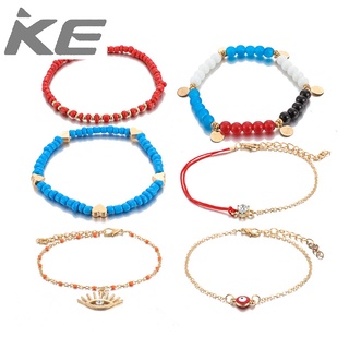 Accessories Six-piece set of colored rice beads round heart eye anklets for girls for women lo