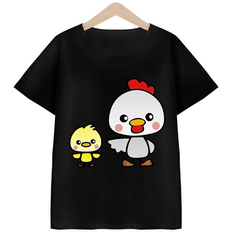 babykidsเสื้อยืดคอตตอน100-ลายแม่ไก่กับลูกไก่เสื้อเด็กผู้ชายเสื้อเด็กผู้หญิงลายน่ารักผ้านุ่มใส่สบาย