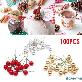 ⭐IN STOCK⭐ 100Pcs/lot Artificial Berry Vivid Red Holly Berry Berries Home Garland Simulation Plant Wedding Garden Decoration