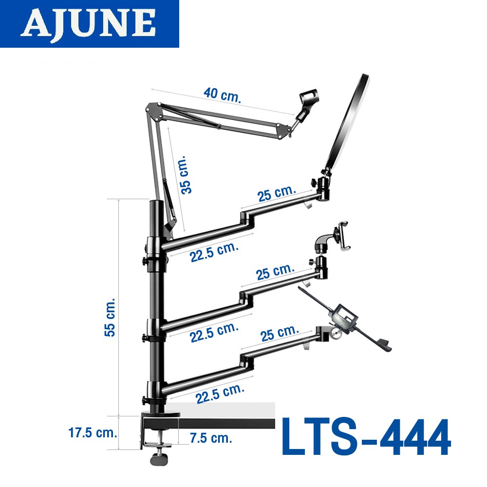 ajuneขาตั้งโน๊ตบุ๊ค-แท็บเล็ต-หลอดไฟ-led-และไมโครโฟน-4-in-1-แบบยึดขอบโต๊ะ-รุ่น-lts-444-มี-4-แขน-high-quality