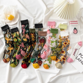 สินค้า KAFU D405ถุงเท้าผ้าฝ้ายลายดอกไม้สำหรับผู้หญิง