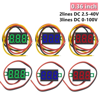 โวลต์มิเตอร์ดิจิทัล 0.36 นิ้ว 0.36 DC 2.5-40V 0V-100V 2/3 3 หลัก จอแสดงผล led สีแดง สีเขียว สีฟ้า