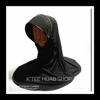 Hijabสวมสำเร็จแบบหมุนหน้าฟองน้ำเย็บตารางปักเม็ดทรายผ่้ายืดityเกรดพรีเมี่ยมชายล่างเย็บกุ้น
