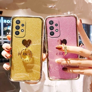 2021 New เคสโทรศัพท์ Samsung Galaxy A72 A52 5G 4G Phone Case Bling Glitter Be Loved Silicone Casing with Ring Stand Holder for SamsungA72 SamsungA52 Back Cover