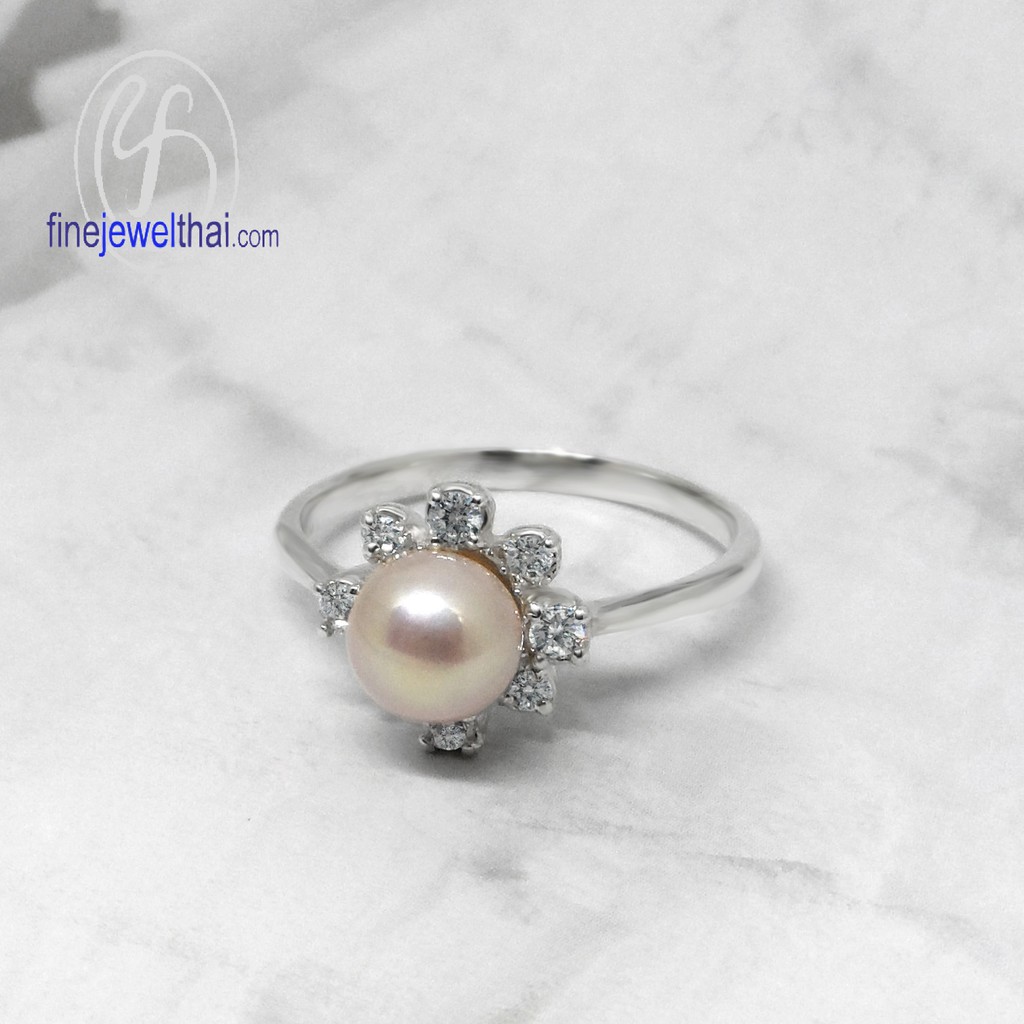 finejewelthai-แหวน-มุกแท้-แหวนเงิน-แหวนมุก-แหวนประจำเดือนเกิด-แหวนวินเทจ-vintage-pearl-silver-ring-r1319pl