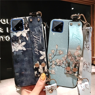 เคสโทรศัพท์ Samsung Galaxy A42 5G New Phone Casing 2020 Flowers Bling Glitter Soft TPU With Wrist Band And Adjustable Crossbody Lanyard Case GalaxyA42