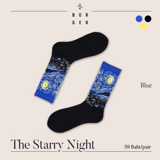The Starry Night-blue ถุงเท้าแฟชั่น ผลงานของศิลปิน วินแซนต์ แวน โก๊ะ สายอาร์ท