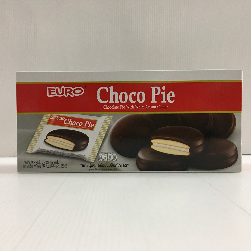 มี-3-รสชาติ-euro-choco-pie-ยูโร่-ช็อกโก-พาย-ขนมพายสอดไส้เคลือบช็อกโกแลต-24-กรัม-x-6-ซอง-156กรัม