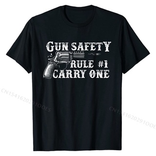 เสื้อยืดผ้าฝ้ายพรีเมี่ยม เสื้อยืดผ้าฝ้าย พิมพ์ลาย Gun Safety Rule 1 Carry One ตลก &amp;amp; เสื้อยืด ที่กําหนดเอง WQQD