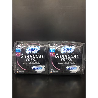 SOFY CHARCOAL FRESH (23 ซม.) โซฟี ผ้าอนามัย ถ่าชาร์โคล เฟรช มีปีก อัลตร้าสลิม (แพ็ค 8 ชิ้น X 6 ห่อ)