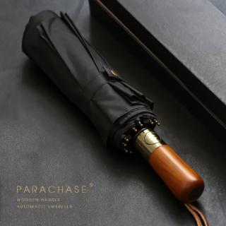 PARACHASE ใหญ่ ร่ม ผู้ชาย รูปแบบธุรกิจ 115cm ร่มอัตโนมัติ ฝน สองชั้น 10K ทนลม ใหญ่ ร่มกอล์ฟ ด้ามไม้ ร่มพับ การท่องเที่ยว