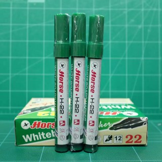 ปากกาไวท์บอร์ดตราม้า Horse Whiteboard Marker H-22 หมึกสีเขียว (1ชุด/3ด้าม) ขนาดหัวปากกา 2 มม. สีหมึกลบได้บนพื้นผิวลื่น