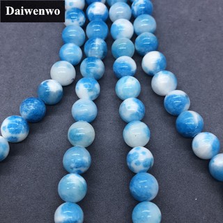 สินค้า Blue White Jasper Chalcedony Beads สีฟ้าสีขาวแจสเปอร์โมราลูกปัดหินรอบ 6-12 มิลลิเมตรพลอยหลวม Spacer DIY