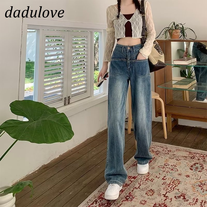 dadulove-new-korean-version-ins-retro-blue-straight-jeans-high-waist-wide-leg-pants-loose-fashion-womens-clothing