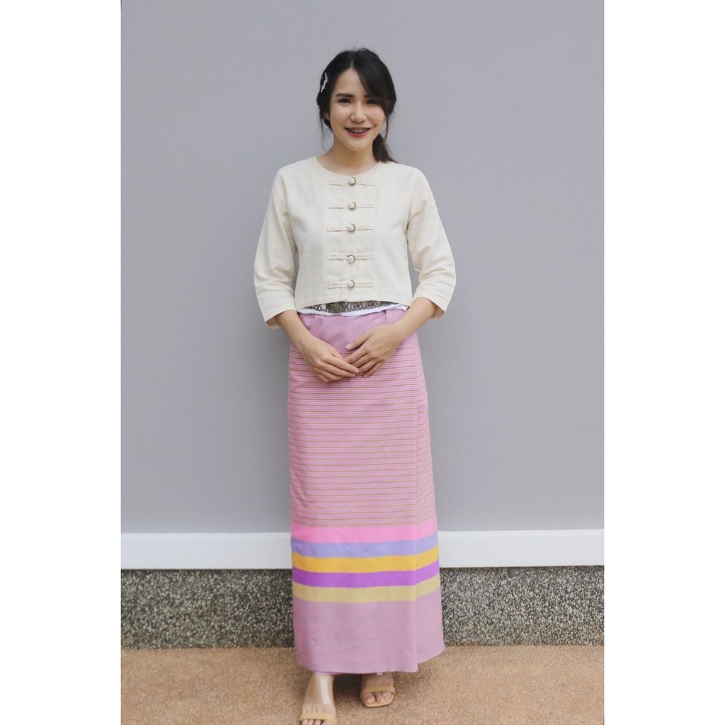 ชุดกาสะลองผ้าฝ้ายพื้นเมือง+ผ้าถุงลายลีลาวดี สวยสบายทุกงาน