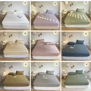 (12 สี) ผ้าปูที่นอน ผ้าฝ้าย สีพื้น สีขาวบริสุทธิ์ สีม่วง สําหรับโรงแรม ควีนไซซ์ คิงไซซ์ bedsheet