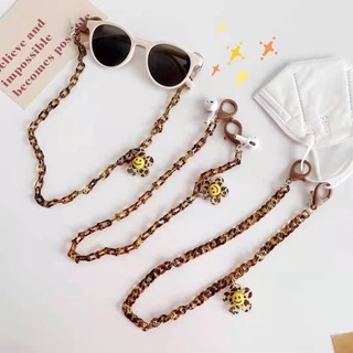 [พร้อมส่ง] สายโซ่คล้องคอ กันหาย พิมพ์ลายเสือดาว หน้ายิ้ม สําหรับคล้องแว่นตา และหน้ากากอนามัย