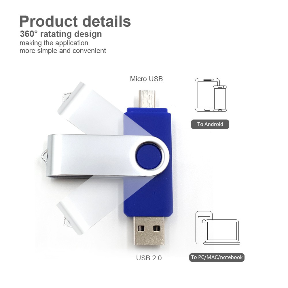 ภาพหน้าปกสินค้าแฟลชไดรฟ์ USB สีฟ้าสำหรับ Android Smart Phone Pen Drive USB จากร้าน hulianjia.th บน Shopee
