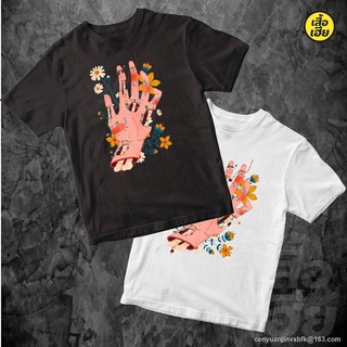 เสื้อยืดผ้าฝ้ายพิมพ์ลายคลาสสิก Morning เสื้อยืด The Flowers hand เสื้อยืดลายศิลปะ ผ้า Cotton 100 % SML