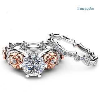 ชุดแหวนสเตนเลส รูปดอกกุหลาบ ประดับเพชรเทียม เครื่องประดับแฟชั่น สําหรับผู้หญิง 2 ชิ้น