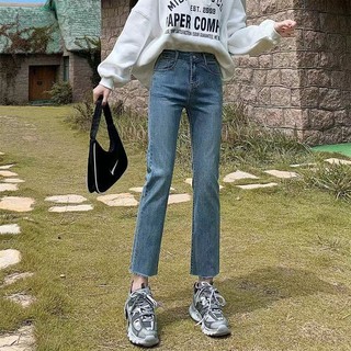 สินค้า กางเกงยีนส์เอวสูง กางเกงยีนส์ขายาว สไตล์เกาหลี แนววินเทจ  กางเกงยีนส์ขายาว เก็บทรงสวย#023