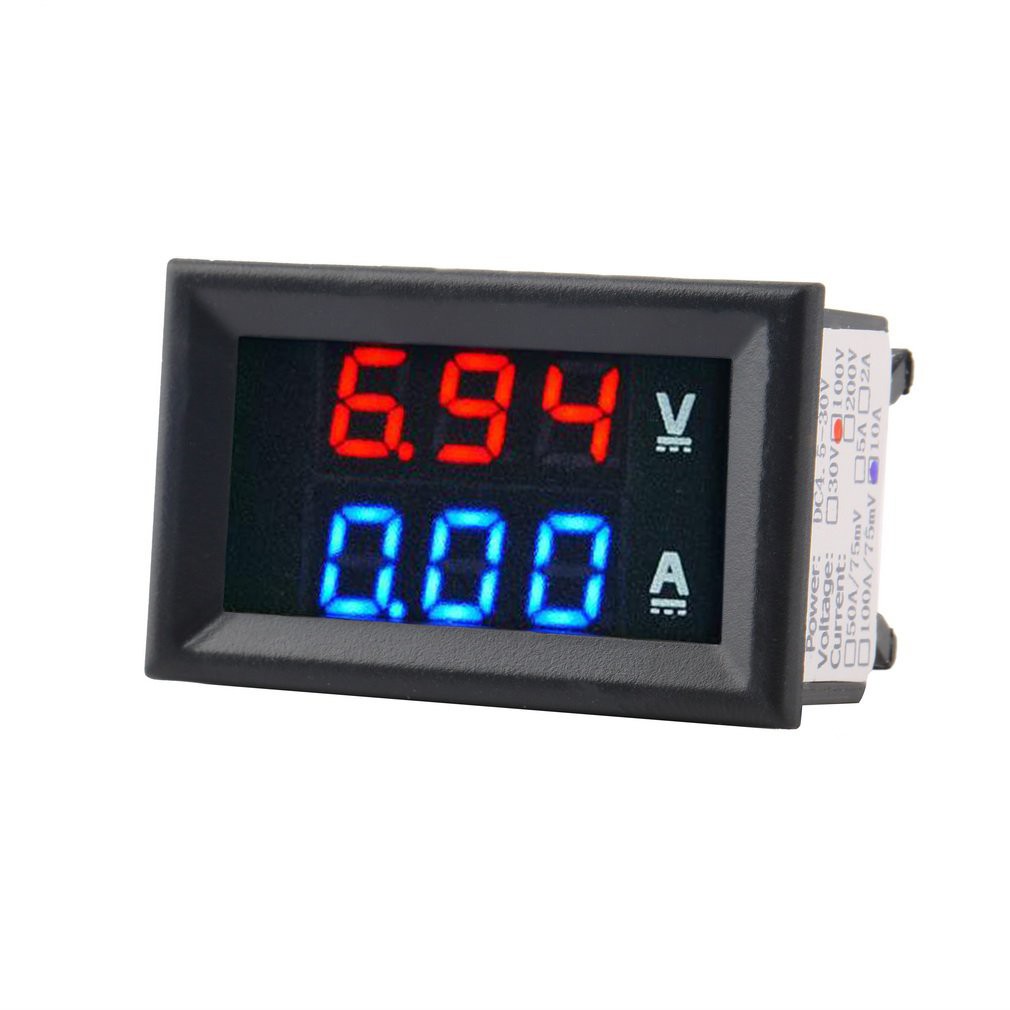 ภาพหน้าปกสินค้ามาตรวัด โวลต์มิเตอร์ DC 100V 10A สีฟ้า + LED สีแดงแอมป์แบบคู่ Voltmeter Ammeter เครื่องวัดโวลต์มิเตอร์ดิจิตอลมาตรวัด