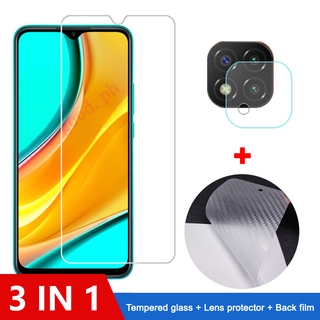 （3in1）Xiaomi Redmi 9C 9A Note 9 9s 8 Pro Tempered Glass Xiaomi Poco X3 NFC  Screen Protector+Camera lens film+Carbon Fiber Back Film