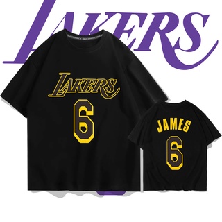 เสื้อยืดแขนสั้น ผ้าฝ้ายแท้ พิมพ์ลาย JAMES JAMES Basketball Sports Los Angeles Lakers No. 230 กรัม เสื้อคอกลม ผ้าฝ้าย พิม